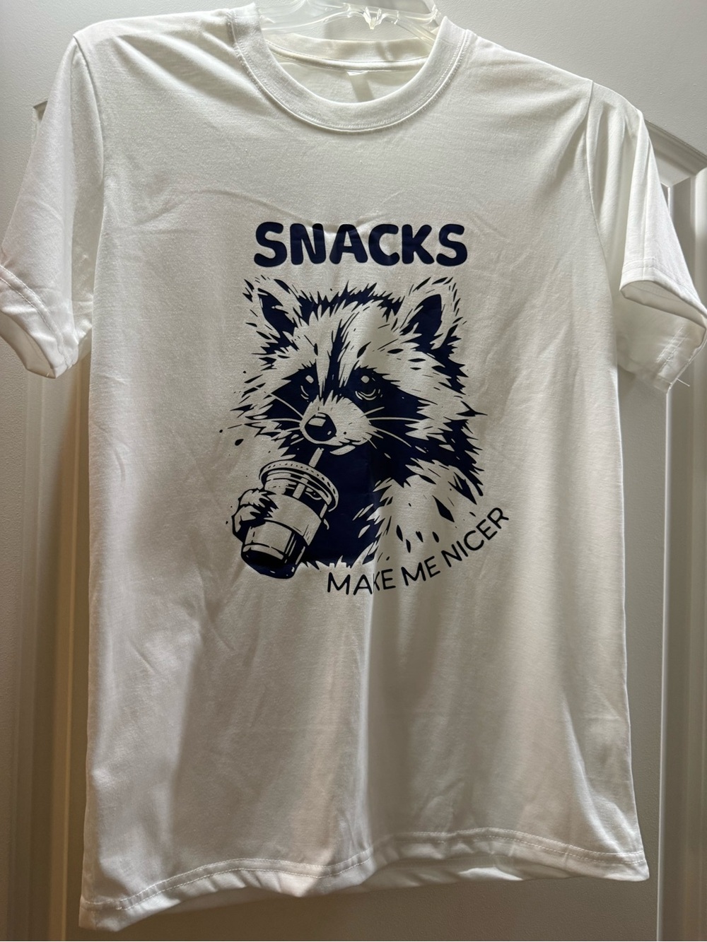 White 'Snacks' Raccoon Graphic Tee